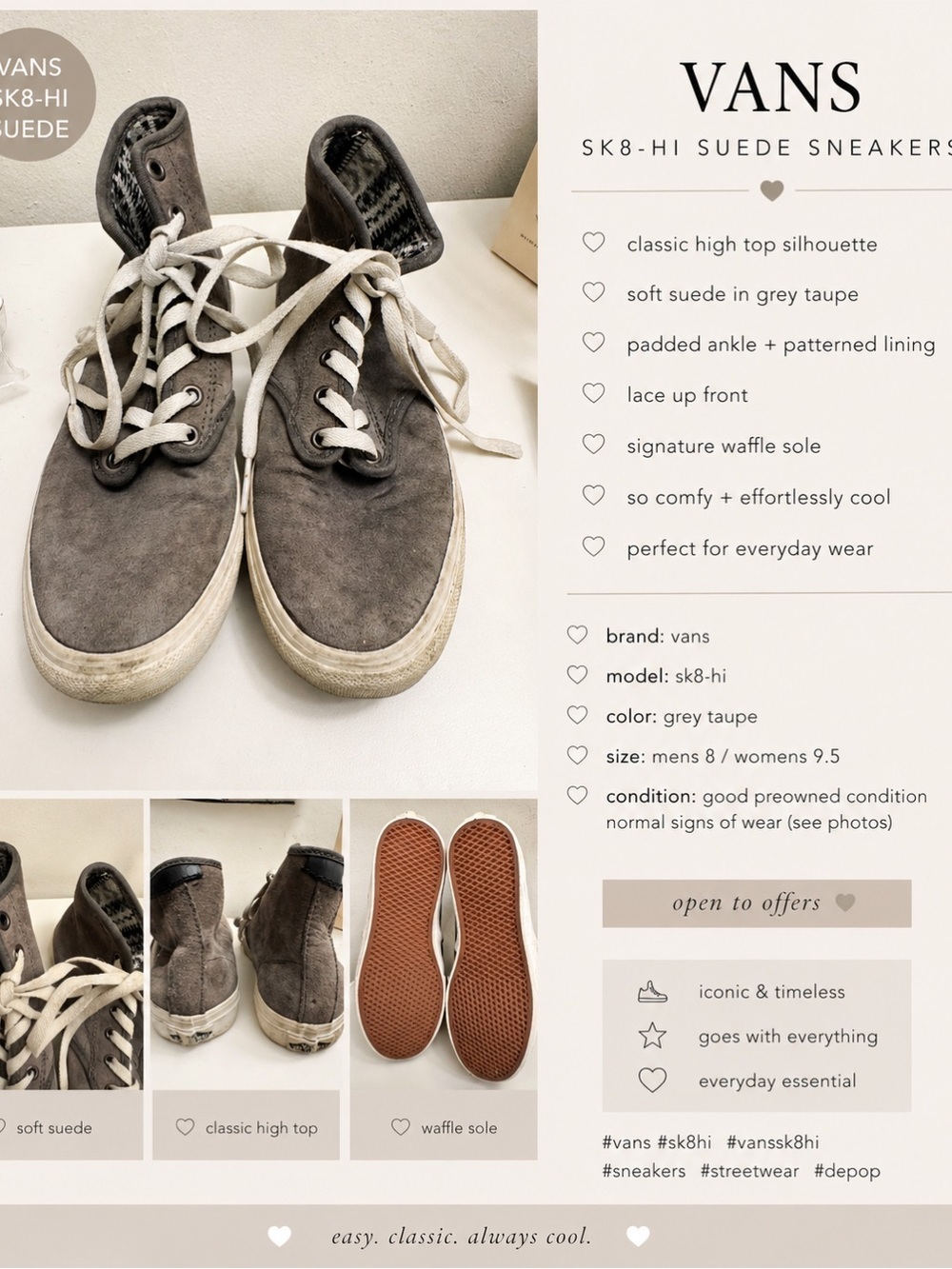 Vans SK8‑Hi Suede High Top Sneakers in Grey Taupe